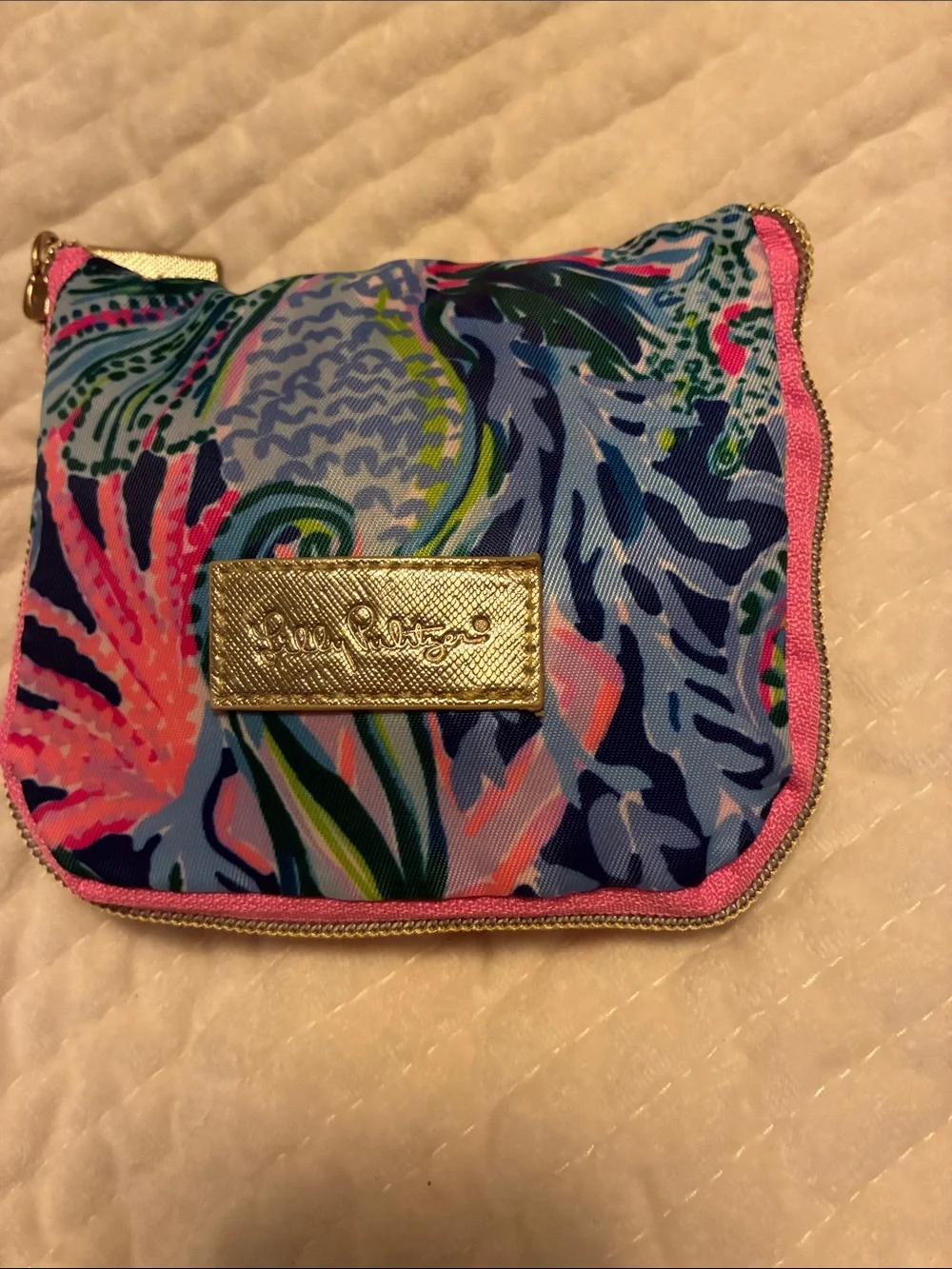 Lilly Pulitzer Sound The Sirens Cosmetic Bag Travel Makeup Pouch Blue Pink